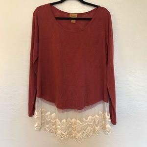 Wrangler Lace Hem Fashion Western Long Sleeve Top